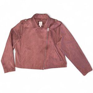 Lauren Conrad Burgundy Maroon Red Suede Moto Lightweight Jacket Women's Size XXL